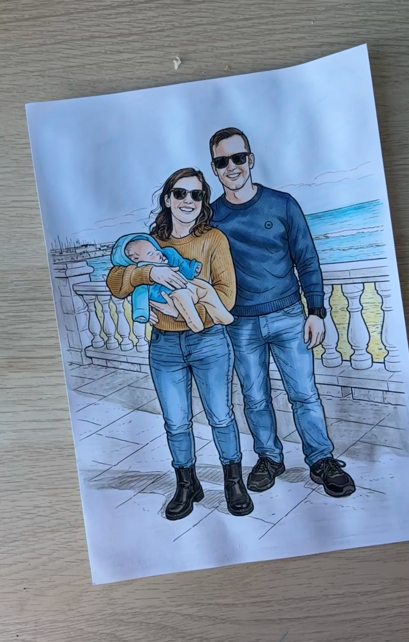Ilustración personalizada coloreada a mano