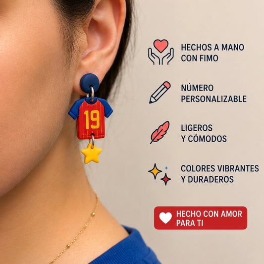 Pendientes España Mundial 2026 | Camiseta Selección Española | Hechos a Mano