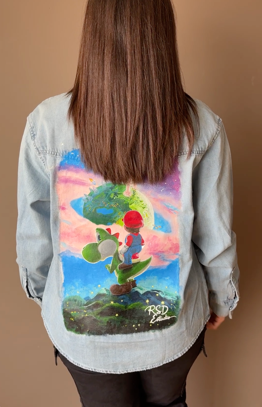 Chaqueta vaquera de Mario y Yoshi 🍄 pintada a mano