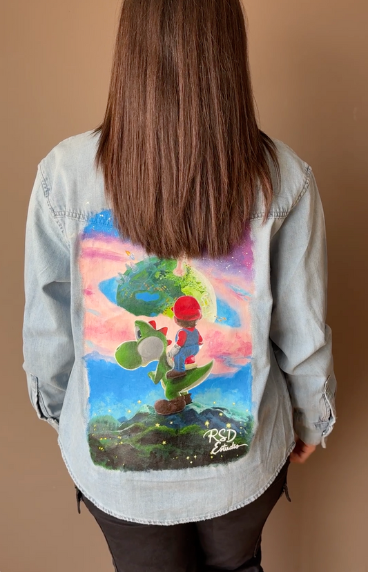 Chaqueta vaquera de Mario y Yoshi 🍄 pintada a mano