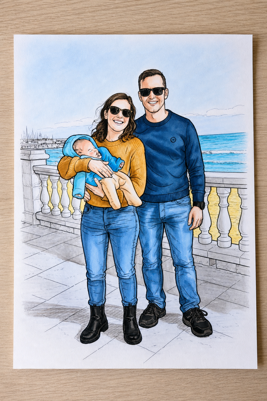 Ilustración personalizada coloreada a mano