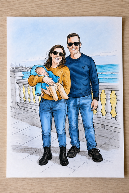 Ilustración personalizada coloreada a mano