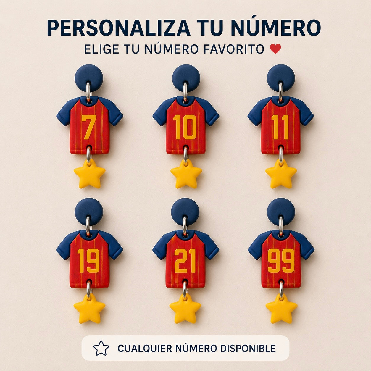 Pendientes España Mundial 2026 | Camiseta Selección Española | Hechos a Mano